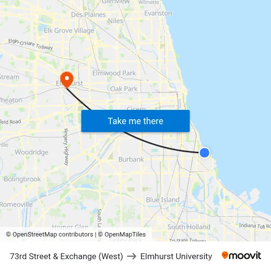 73rd Street & Exchange (West) to Elmhurst University map
