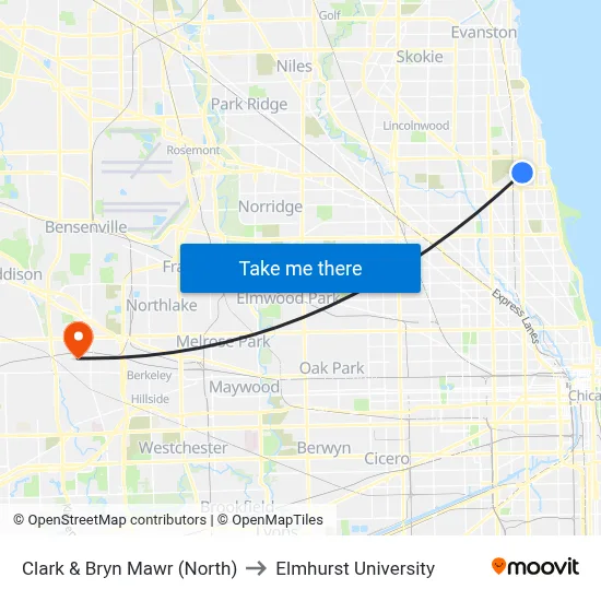 Clark & Bryn Mawr (North) to Elmhurst University map