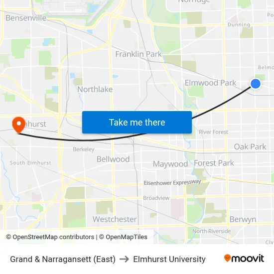 Grand & Narragansett (East) to Elmhurst University map