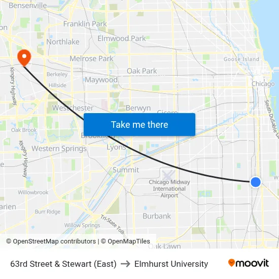 63rd Street & Stewart (East) to Elmhurst University map