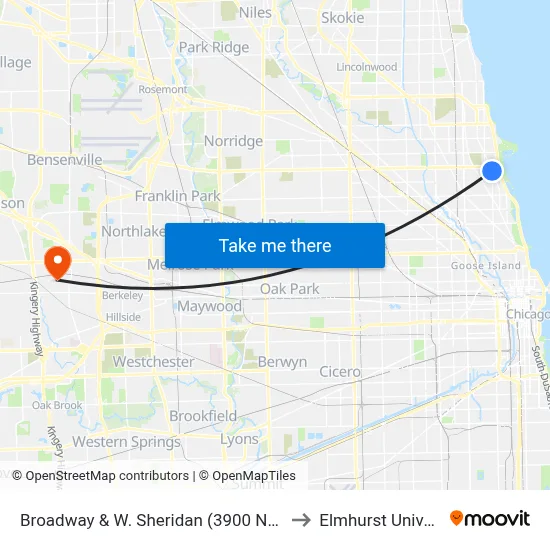 Broadway & W. Sheridan (3900 N) (South) to Elmhurst University map