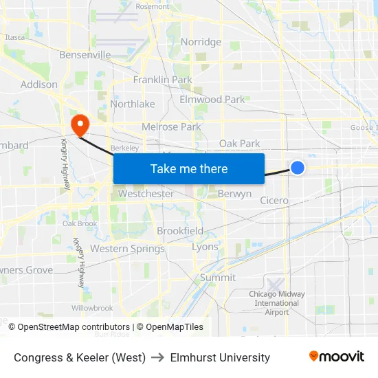 Congress & Keeler (West) to Elmhurst University map