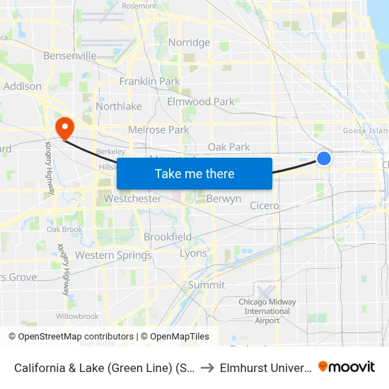 California & Lake (Green Line) (South) to Elmhurst University map