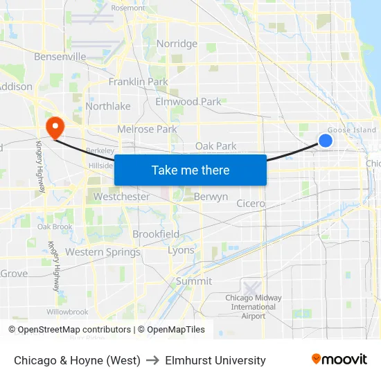 Chicago & Hoyne (West) to Elmhurst University map