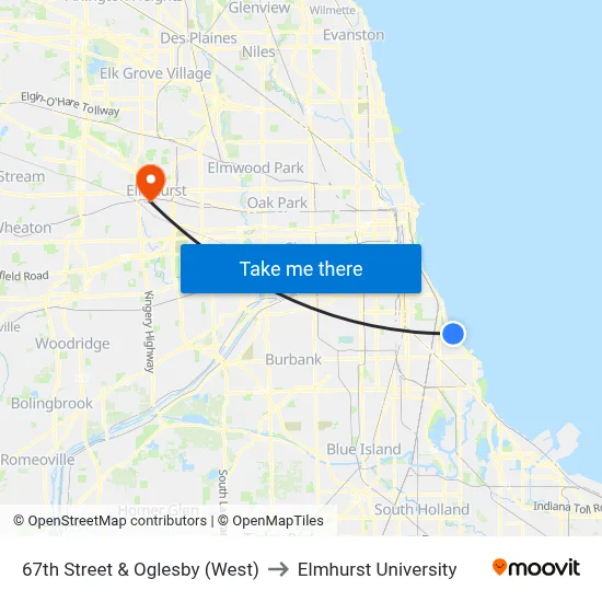 67th Street & Oglesby (West) to Elmhurst University map
