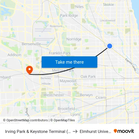 Irving Park & Keystone Terminal (South) to Elmhurst University map
