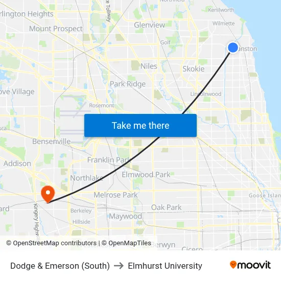 Dodge & Emerson (South) to Elmhurst University map