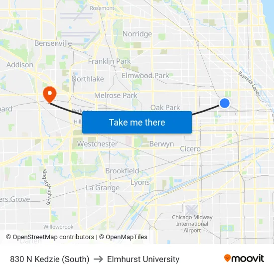 830 N Kedzie (South) to Elmhurst University map