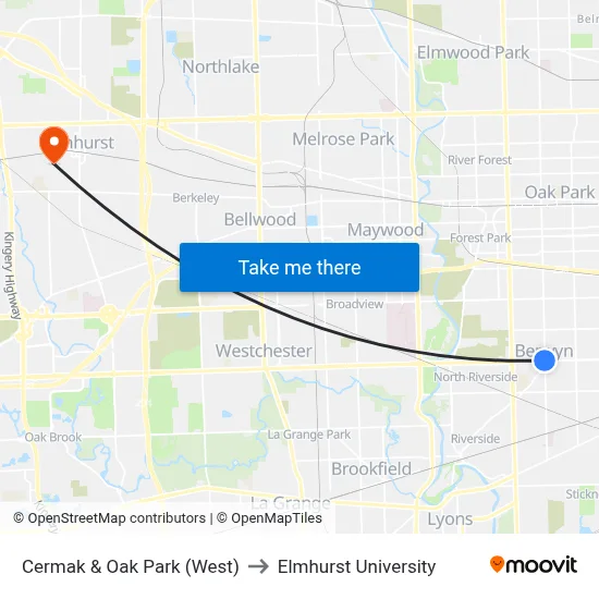 Cermak & Oak Park (West) to Elmhurst University map