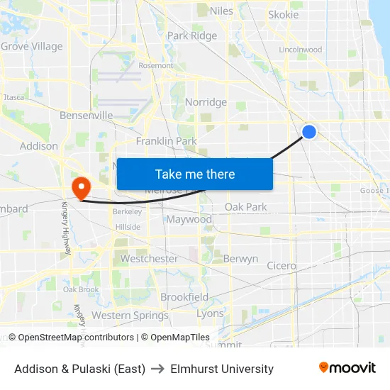 Addison & Pulaski (East) to Elmhurst University map
