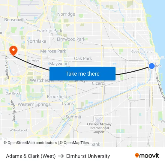 Adams & Clark (West) to Elmhurst University map