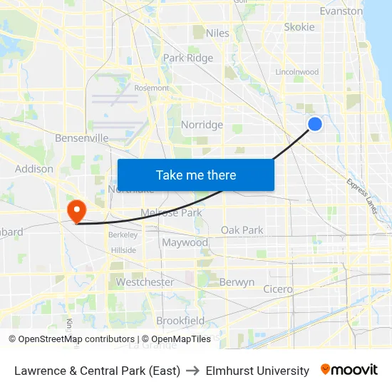 Lawrence & Central Park (East) to Elmhurst University map