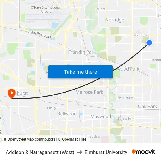 Addison & Narragansett (West) to Elmhurst University map