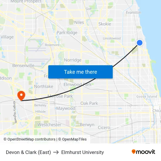 Devon & Clark (East) to Elmhurst University map