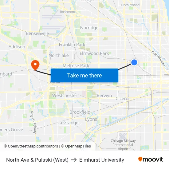 North Ave & Pulaski (West) to Elmhurst University map