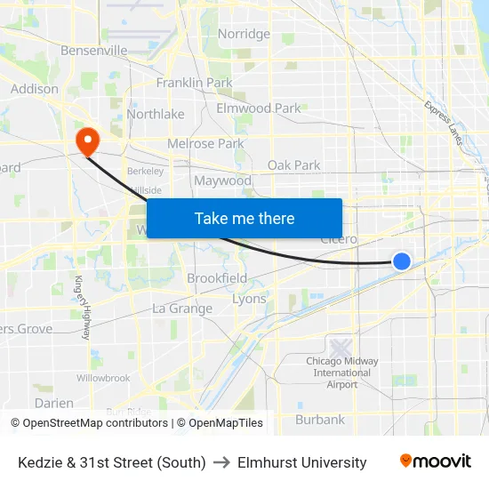 Kedzie & 31st Street (South) to Elmhurst University map