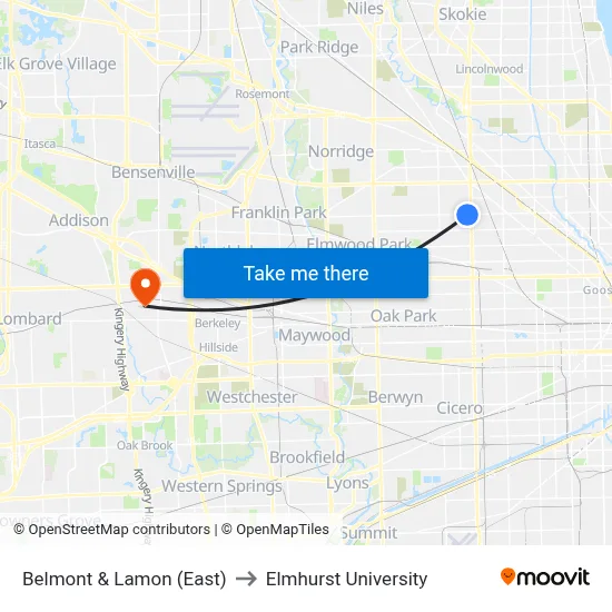 Belmont & Lamon (East) to Elmhurst University map