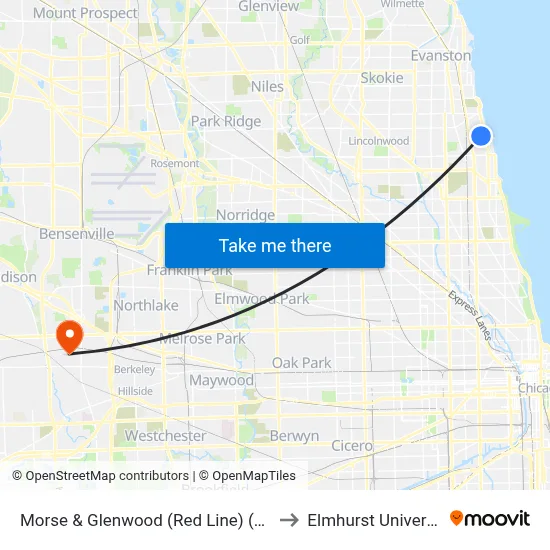 Morse & Glenwood (Red Line) (East) to Elmhurst University map