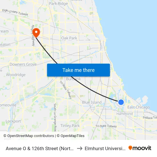 Avenue O & 126th Street (North) to Elmhurst University map