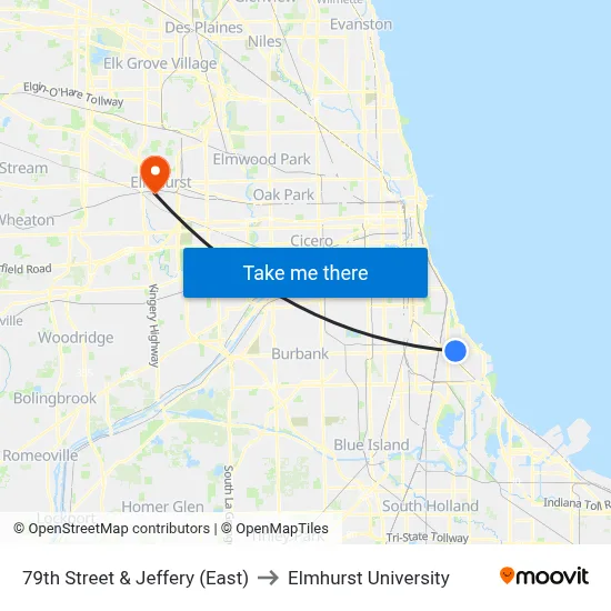 79th Street & Jeffery (East) to Elmhurst University map