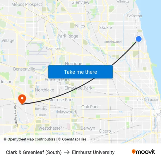 Clark & Greenleaf (South) to Elmhurst University map