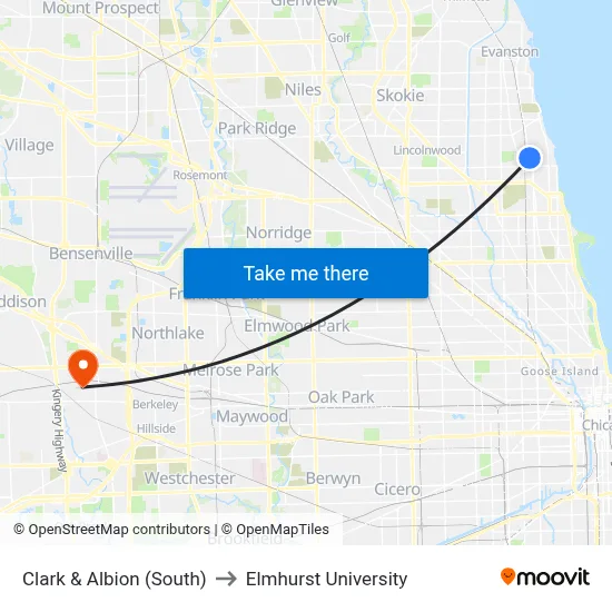 Clark & Albion (South) to Elmhurst University map