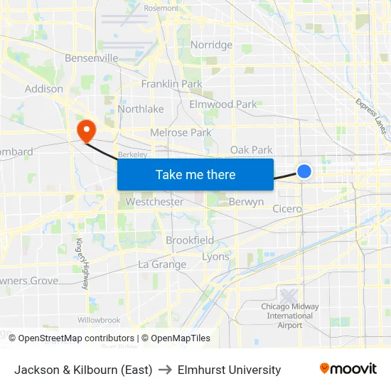 Jackson & Kilbourn (East) to Elmhurst University map
