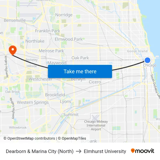 Dearborn & Marina City (North) to Elmhurst University map