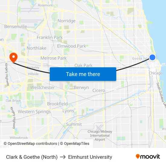 Clark & Goethe (North) to Elmhurst University map