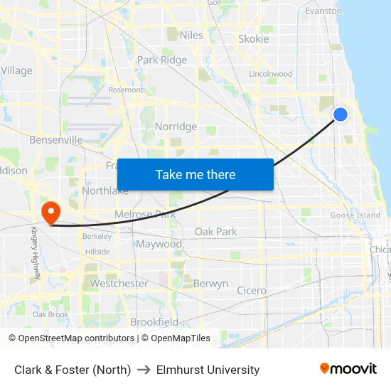 Clark & Foster (North) to Elmhurst University map