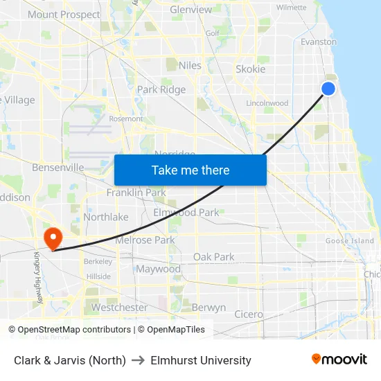 Clark & Jarvis (North) to Elmhurst University map