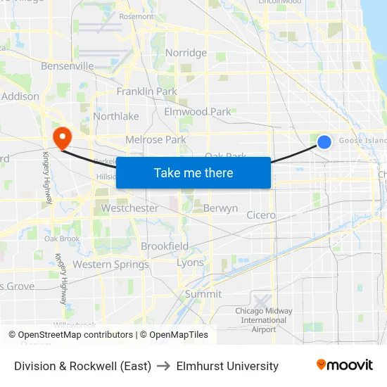 Division & Rockwell (East) to Elmhurst University map