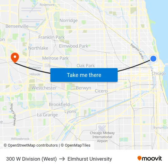 300 W Division (West) to Elmhurst University map