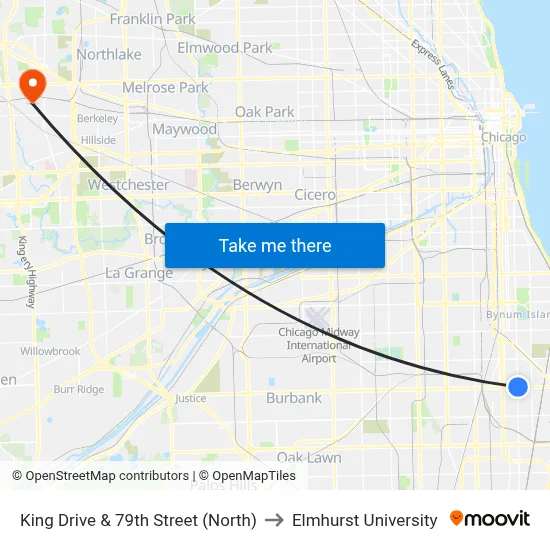 King Drive & 79th Street (North) to Elmhurst University map