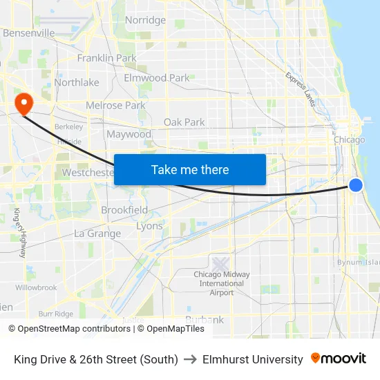 King Drive & 26th Street (South) to Elmhurst University map