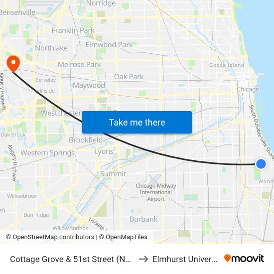Cottage Grove & 51st Street (North) to Elmhurst University map