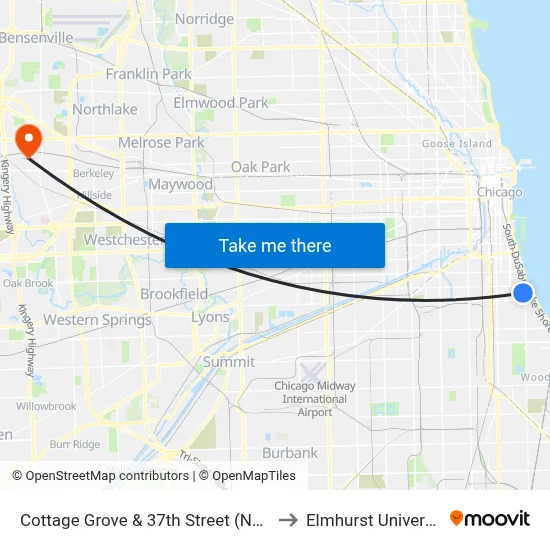 Cottage Grove & 37th Street (North) to Elmhurst University map