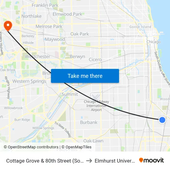 Cottage Grove & 80th Street (South) to Elmhurst University map
