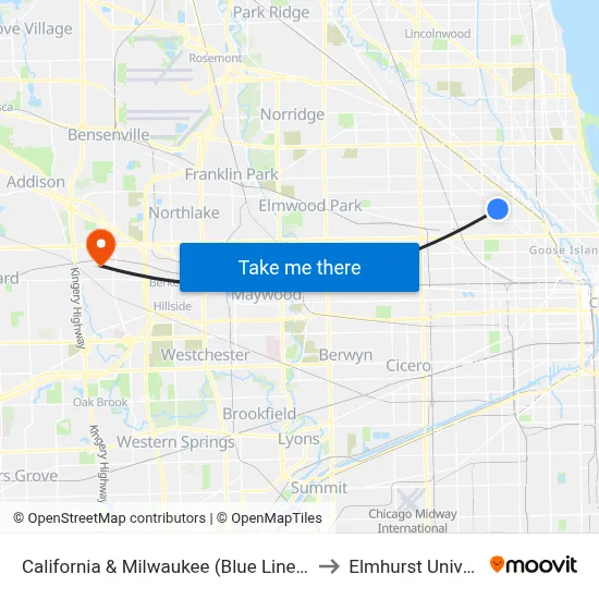 California & Milwaukee (Blue Line) (South) to Elmhurst University map