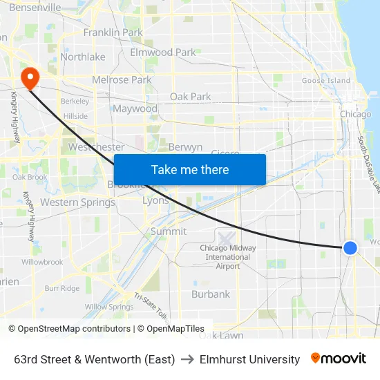 63rd Street & Wentworth (East) to Elmhurst University map