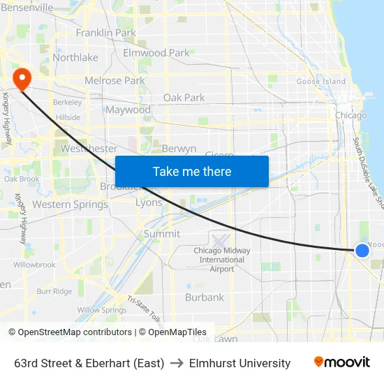 63rd Street & Eberhart (East) to Elmhurst University map