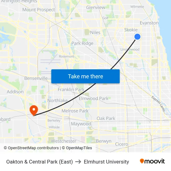 Oakton & Central Park (East) to Elmhurst University map