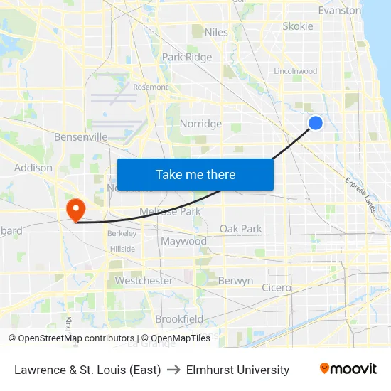 Lawrence & St. Louis (East) to Elmhurst University map