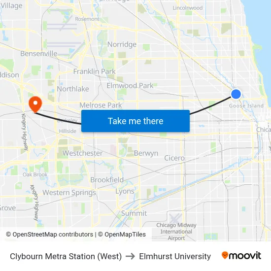 Clybourn Metra Station (West) to Elmhurst University map
