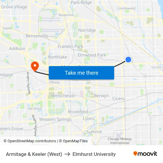 Armitage & Keeler (West) to Elmhurst University map