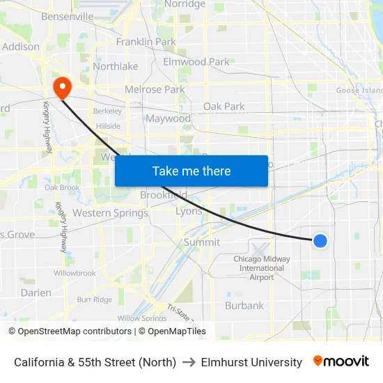 California & 55th Street (North) to Elmhurst University map