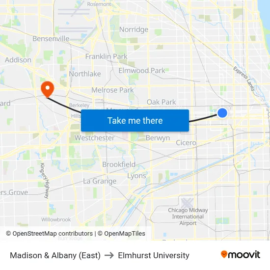 Madison & Albany (East) to Elmhurst University map