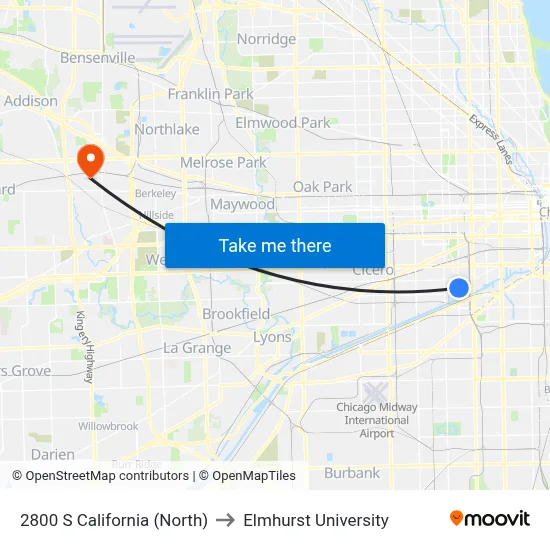2800 S California (North) to Elmhurst University map