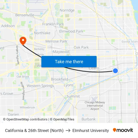 California & 26th Street (North) to Elmhurst University map