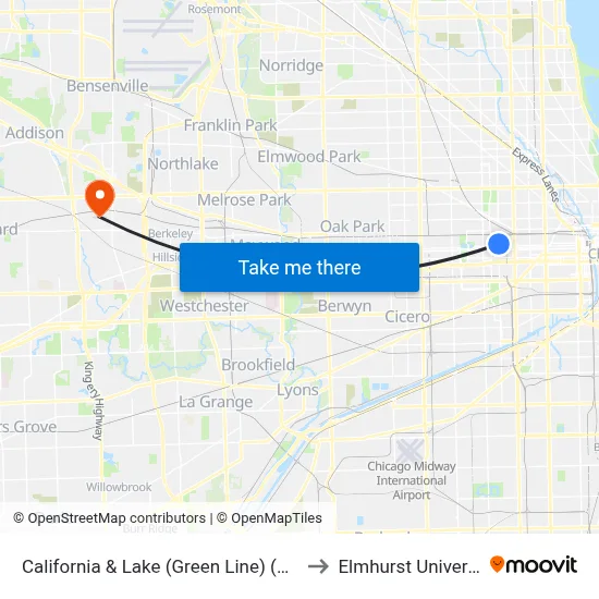 California & Lake (Green Line) (North) to Elmhurst University map